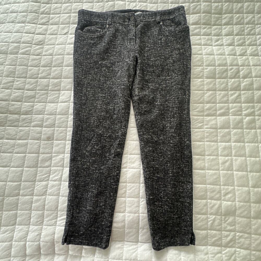 Tory Burch Pants Womens Large Black Tweed Mid Rise Tapered Wool Blend Preppy